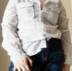 LOFT Cotton Button Down Shirt Polka Dots Medium